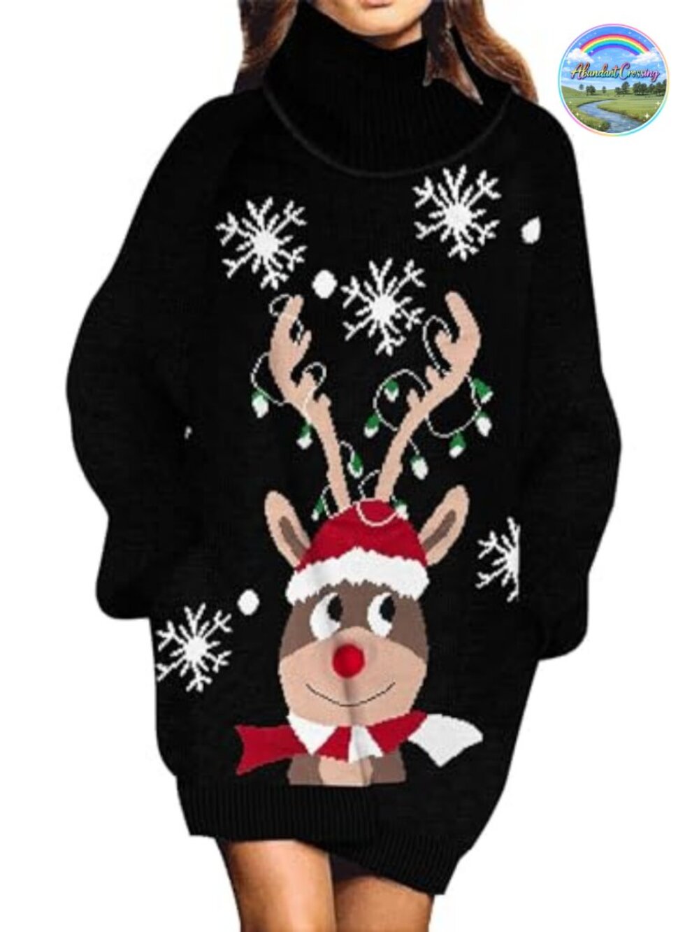 Womens Turtleneck Ugly Christmas Sweater Dress Pullover with Pockets